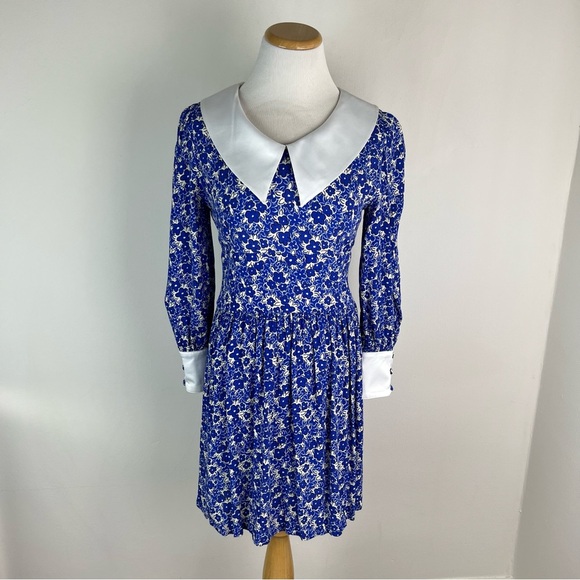 Coco Fennell Peter Pan Collar mini dress Blue Floral Size UK 6 US 2 - Picture 5 of 11